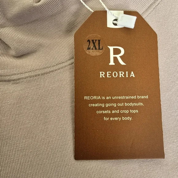 ReoRia Khaki Mock Turtleneck Women's 2XL Ribbed Tight T-shirt Crop Top L/S, NEW - Picture 3 of 9